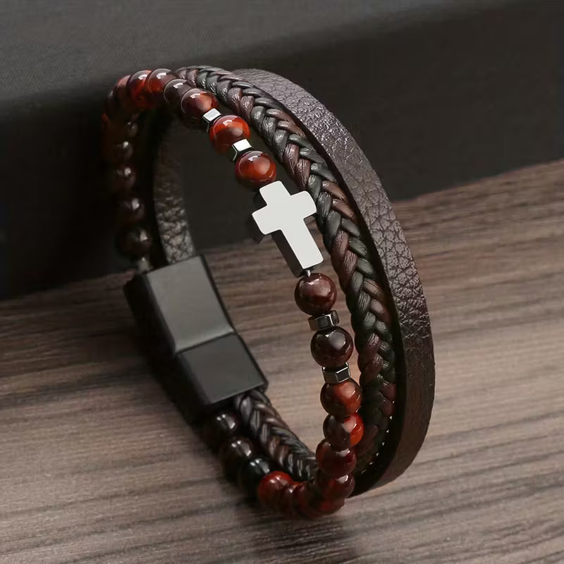 Obsidian Cross Bracelet