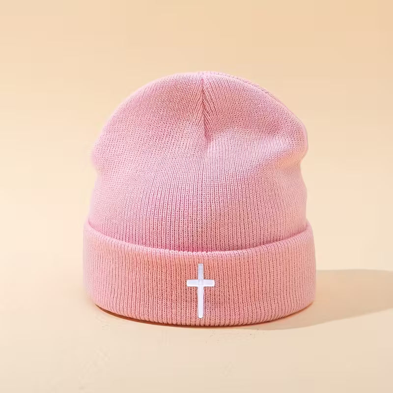 Cross Embroidered Knitted Beanie