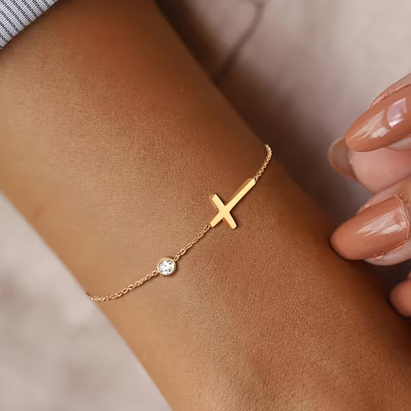 Gold Diamond Cross Bracelet