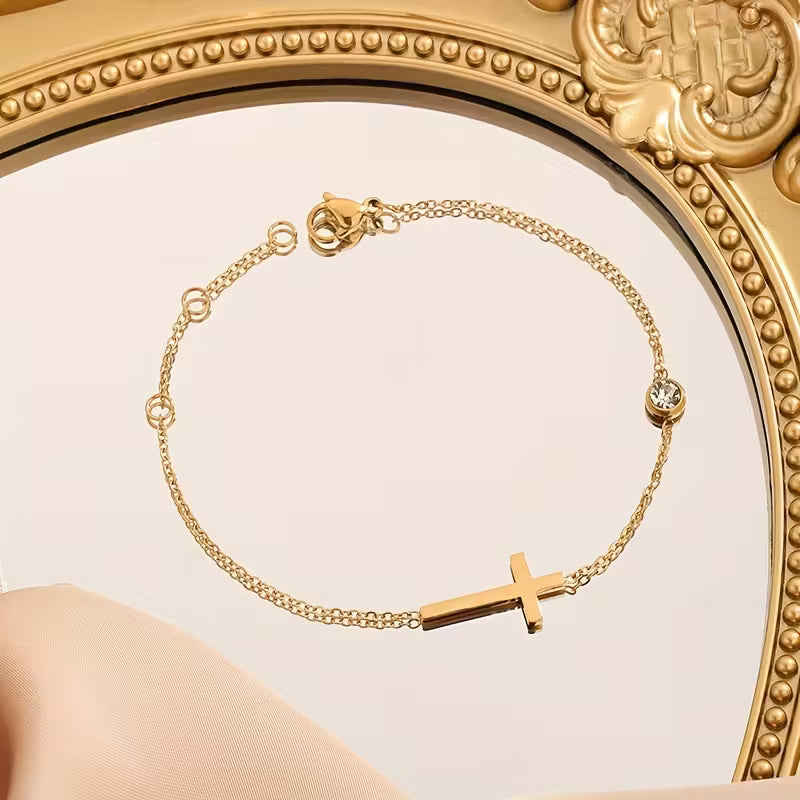 Gold Diamond Cross Bracelet