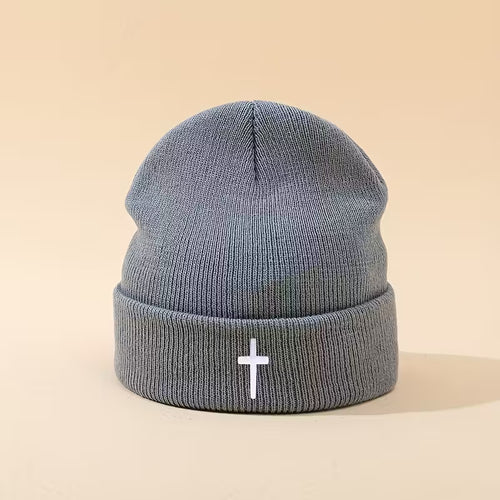 Cross Embroidered Knitted Beanie
