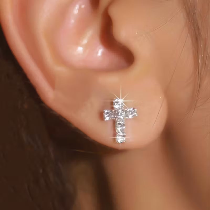 Cross Rhinestone Earrings Pair
