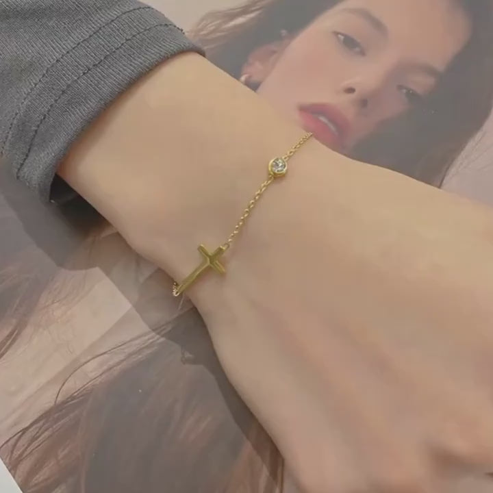 Gold Diamond Cross Bracelet